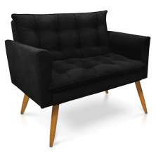 Sofá Namoradeira Tais Suede Preto Pés Palito Castanho - D'Rossi