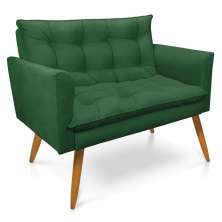 Sofá Namoradeira Tais Suede Verde Pés Palito Castanho - D'Rossi
