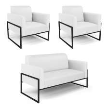 Sofá Namoradeira com 2 Poltronas Base Industrial Alta Preto Marisa Corino Branco D03 - D'Rossi