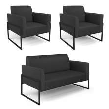 Sofá Namoradeira com 2 Poltronas Base Industrial Alta Preto Marisa Corino Preto D03 - D'Rossi