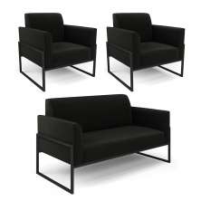 Sofá Namoradeira com 2 Poltronas Base Industrial Alta Preto Marisa Suede Preto D03 - D'Rossi