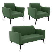 Sofá Namoradeira com 2 Poltronas Pés Villach Marisa Suede Verde D03 - D'Rossi