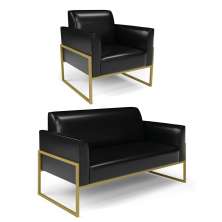 Sofá Namoradeira com Poltrona Base Industrial Alta Dourado Marisa Corano Preto D03 - D'Rossi