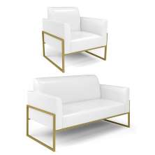 Sofá Namoradeira com Poltrona Base Industrial Alta Dourado Marisa Corino Branco D03 - D'Rossi