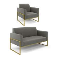 Sofá Namoradeira com Poltrona Base Industrial Alta Dourado Marisa Suede Grafite D03 - D'Rossi