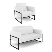 Sofá Namoradeira com Poltrona Base Industrial Alta Preto Marisa Corino Branco D03 - D'Rossi