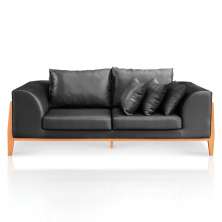 Sofa 02 Lugares Lucy 2,25m Facto Escama Preto Base Madeira - D'Rossi