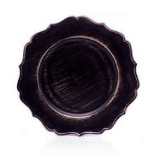 Sousplat Para Prato De Mesa Decorativo Preto e Dourado Com Bordas Irregular 33 cm - D'Rossi