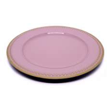 Sousplat Para Prato De Mesa Decorativo Rosa Com Detalhes em Dourado 33 cm - D'Rossi
