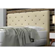 Cabeceira Giovana Cama Box Solteiro 90cm Botões Corino Bege - DS Estofados