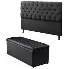 Cabeceira Mais Calçadeira Baú King 195cm Para Cama Box Sofia Napa Preto - DS Estofados