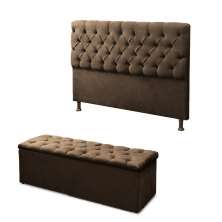 Cabeceira Mais Calçadeira Baú King 195cm Para Cama Box Sofia Suede Marrom - DS Estofados