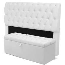 Cabeceira Mais Calçadeira Baú Solteiro 90cm Para Cama Box Paris Napa Branco - DS Estofados