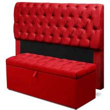 Cabeceira Mais Calçadeira Baú Solteiro 90cm Para Cama Box Paris Suede Vermelho - DS Estofados