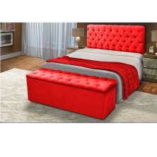 Cabeceira e Calçadeira Baú Casal 140cm Para Cama Box Sofia Suede Vermelho - DS Móveis