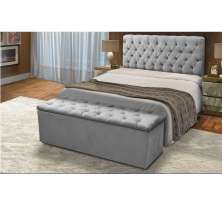 Cabeceira e Calçadeira Baú Solteiro 90cm Para Cama Box Sofia Suede Cinza - DS Móveis