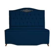 Cabeceira mais Calçadeira Solteiro 90cm Para Cama Box Greta Suede Azul Marinho - DS Estofados