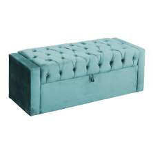 Calçadeira Báu Emma Casal Super King Veludo Luxo Azul Turquesa - DS Estofados