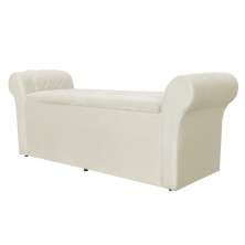 Calçadeira Baú Para Cama Box Casal Queen 160cm Cancun Suede Marfim - DS Estofados
