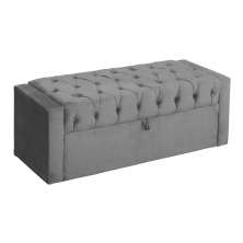 Calçadeira Baú Para Cama Box Casal Queen Emma Suede Cinza - DS Estofados