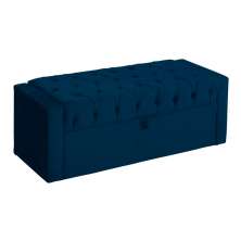 Calçadeira Baú Para Cama Box Solteiro Emma Suede Azul Marinho - DS Estofados