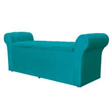 Calçadeira Recamier Baú Cancun Solteiro 90cm Suede Azul Turquesa - DS Estofados