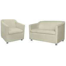 Combo 01 Namoradeira mais 01 Poltrona Decorativa Tilla Pés Cromados Suede Bege - DS Estofados
