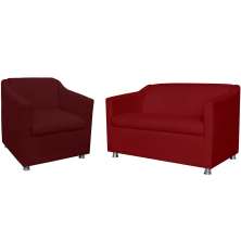 Combo 01 Namoradeira mais 01 Poltrona Decorativa Tilla Pés Cromados Suede Bordô - DS Estofados