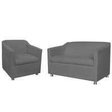 Combo 01 Namoradeira mais 01 Poltrona Decorativa Tilla Pés Cromados Suede Cinza - DS Estofados