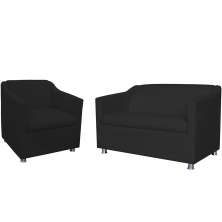 Combo 01 Namoradeira mais 01 Poltrona Decorativa Tilla Pés Cromados Suede Preto - DS Estofados