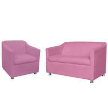 Combo 01 Namoradeira mais 01 Poltrona Decorativa Tilla Pés Cromados Suede Rosa - DS Estofados