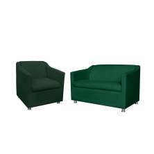 Combo 01 Namoradeira mais 01 Poltrona Decorativa Tilla Pés Cromados Suede Verde - DS Estofados