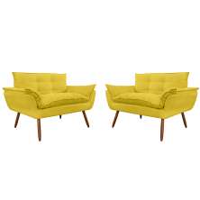 Combo 02 Namoradeira Poltrona Sofá decorativa 02 Lugares Opalla Pés Palito Amarelo - DS Estofados