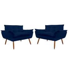 Combo 02 Namoradeira Poltrona Sofá decorativa 02 Lugares Opalla Pés Palito Azul Marinho - DS Estofados