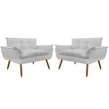 Combo 02 Namoradeira Poltrona Sofá decorativa 02 Lugares Opalla Pés Palito Branco - DS Estofados