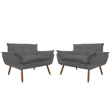 Combo 02 Namoradeira Poltrona Sofá decorativa 02 Lugares Opalla Pés Palito Cinza - DS Estofados