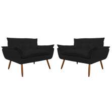 Combo 02 Namoradeira Poltrona Sofá decorativa 02 Lugares Opalla Pés Palito Preto - DS Estofados