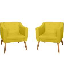 Combo 02 Poltrona Decorativa Lavinia Pés Palito Suede Amarelo - DS Estofados