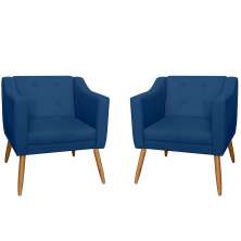 Combo 02 Poltrona Decorativa Lavinia Pés Palito Suede Azul Marinho - DS Estofados
