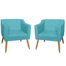 Combo 02 Poltrona Decorativa Lavinia Pés Palito Suede Azul Turquesa - DS Estofados