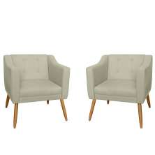 Combo 02 Poltrona Decorativa Lavinia Pés Palito Suede Bege - DS Estofados