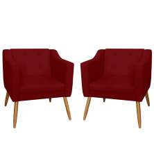 Combo 02 Poltrona Decorativa Lavinia Pés Palito Suede Bordô - DS Estofados