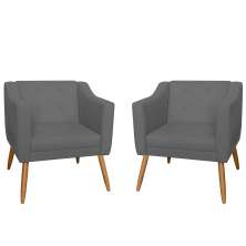Combo 02 Poltrona Decorativa Lavinia Pés Palito Suede Cinza - DS Estofados