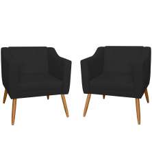 Combo 02 Poltrona Decorativa Lavinia Pés Palito Suede Preto - DS Estofados