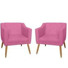 Combo 02 Poltrona Decorativa Lavinia Pés Palito Suede Rosa - DS Estofados