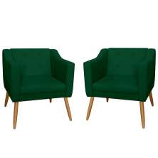Combo 02 Poltrona Decorativa Lavinia Pés Palito Suede Verde - DS Estofados