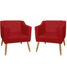 Combo 02 Poltrona Decorativa Lavinia Pés Palito Suede Vermelho - DS Estofados