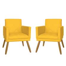 Combo 02 Poltrona Decorativa Pés Palito Nina Estilo Matelassê Amarelo - DS Estofados