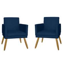 Combo 02 Poltrona Decorativa Pés Palito Nina Estilo Matelassê Azul Marinho - DS Estofados
