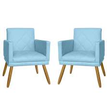 Combo 02 Poltrona Decorativa Pés Palito Nina Estilo Matelassê Azul Turquesa - DS Estofados